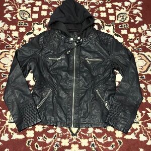 Stylish Black Faux Leather Jacket with Hood